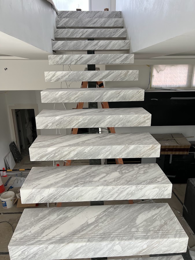 Floating marble staircase tiling, Rong Xiang Tilers